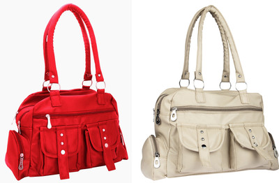 

Lady bar Shoulder Bag(Red, Beige), Beige;red