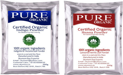 

SKY MORN NATURAL HAIR DYE - ORGANIC INDIGO & HENNA HAIR COLOUR 500G & 500G EACH! COMBO PACK(1000 g)