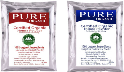SKY MORN ORGANIC HENNA & INDIGO NATURAL HAIR DYE 400G & 400G EACH! COMBO PACK(800 g)