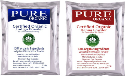 

SKY MORN NATURAL HAIR DYE - ORGANIC INDIGO & HENNA HAIR COLOUR 250G & 250G EACH! COMBO PACK(500 g)