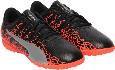 

Puma Boys & Girls Lace Football Shoes(Black, Black-silver-fiery coral