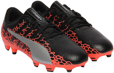 

Puma Boys & Girls Lace Football Shoes(Black, Black-silver-fiery coral
