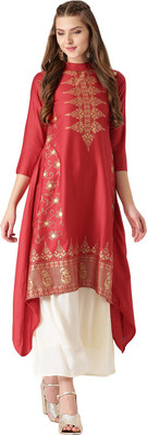 LIBAS Women Color Block A-line Kurta(Red)
