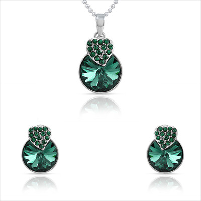 mahi Mahi Rhodium Plated Strawberry Pendant Set Made with Crystals for Women Rhodium Swarovski Crystal Alloy Pendant Set