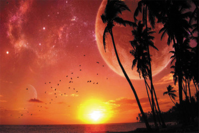 

beach sun and moon Poster Paper Print(18 inch X 12 inch, Rolled)