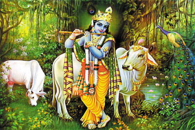 

Lord-Krishna-and-cow-poster Poster Paper Print(18 inch X 12 inch, Rolled)