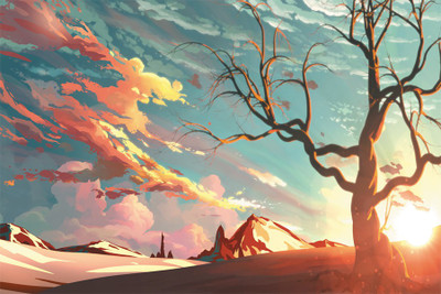 beautiful sunset painting poster28 Poster Paper Print(18 inch X 12 inch, Rolled)