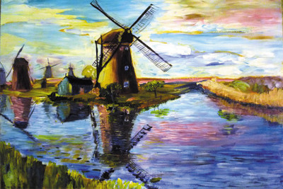 

beautyful windmill painting Poster Paper Print(18 inch X 12 inch, Rolled)