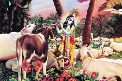 

Krishna-Playing-His-Flute-in-Vrindavan Poster Paper Print(18 inch X 12 inch, Rolled)