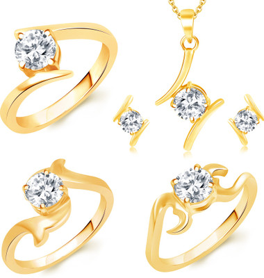 

Sukkhi Sukkhi Modern Gold Plated Solitaire Set of 3 Ladies Ring & 1 Pendant Set Combo For Women Alloy Cubic Zirconia Gold-plated Plated Ring