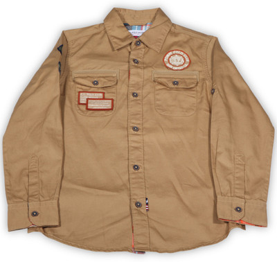 

US Polo Kids Boys Embroidered Casual Brown Shirt, Khakhi