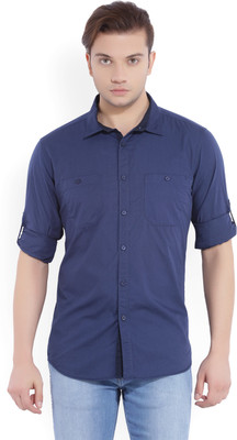 HIGHLANDER Men Solid Casual Dark Blue Shirt