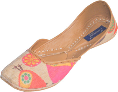 

Tamanna Punjabi Traditional Ethnic Juttis Khussa Flat Bellies For Women(White, Orange