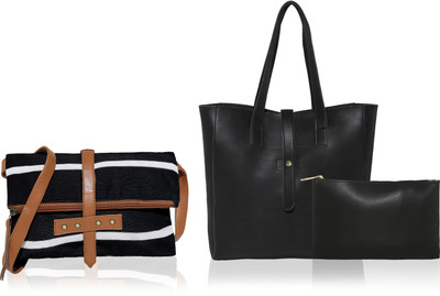

Kleio Women Casual Black Canvas, PU Tote
