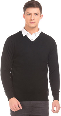 Flying Machine Striped Round Neck Casual Men Black Sweater at flipkart