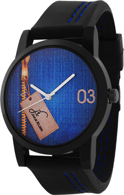 Jack Klein Round Blue Dial Black Silicone Strap Quartz Watch - For Boys