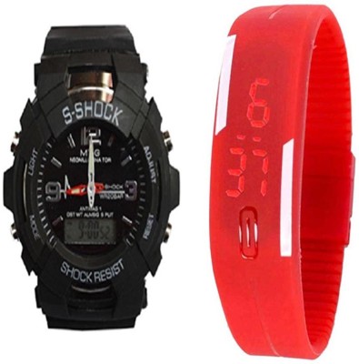 ROKCY ROKCY_Combo S-Shock Small Black Dial Analog-Digital & Rubber LED Red Band For Boys & Girls Watch  - For Boys & Girls   Watches  (Rokcy)