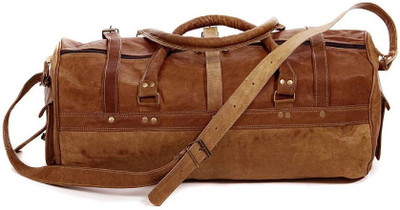 

iHandikart Handmade Leather Bag | Duffle Bag | Travel Bag | Gym & Yoga Bag | Luggage Bag | 22" x 11" x 11" Travel Duffel Bag(Brown)