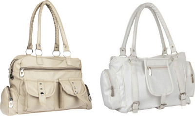 

Lady bar Shoulder Bag(Beige, White)