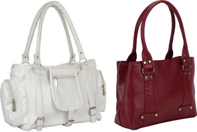 

Lady bar Shoulder Bag(White, Maroon), Maroon;white