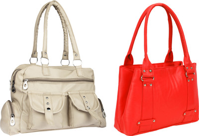 

Lady bar Shoulder Bag(Beige, Red)
