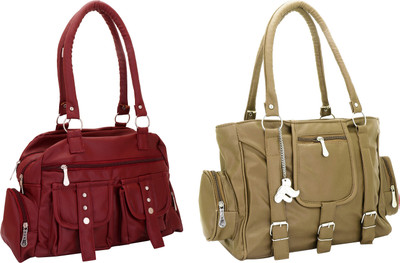 

Lady bar Shoulder Bag(Maroon, Tan)