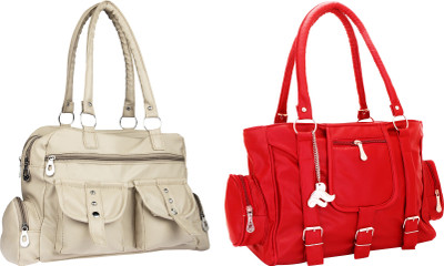 

Lady bar Shoulder Bag(Beige, Red)
