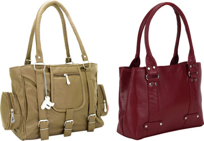 

Lady bar Shoulder Bag(Tan, Maroon), Maroon;tan