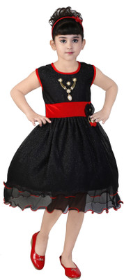 

FTC FASHIONS Girls Midi/Knee Length Party Dress(Black, Sleeveless, Black;red