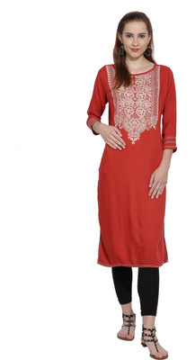 Vishudh Women Solid Straight Kurta(Red)