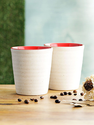 

Miah Décor Handcrafted White Matte Finish Ceramic Mug(200 ml, Pack of 4), Red