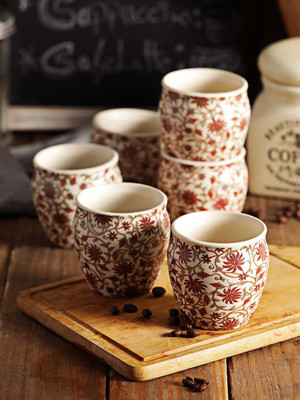 

Miah Décor Handcrafted White Matte Finish Ceramic Mug(200 ml, Pack of 6), Maroon