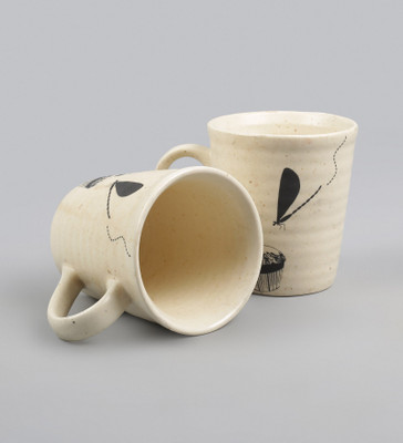 

Miah Décor Handmade Decal Ceramic Mug(200 ml, Pack of 4), White