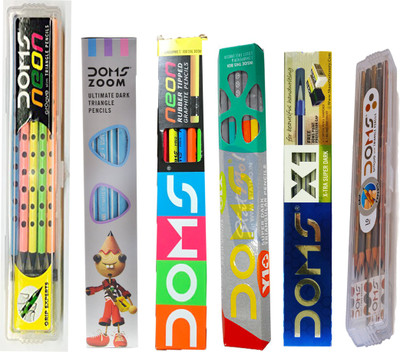 

DOMS X1 PENCIL+ DOMS Y1 PLUS PENCIL+DOMS NEON RUBBER TIPPED PENCIL+ DOMS ZOOM PENCIL+ DOMS NEON GROOVE SLIM TRIANGLE PENCIL + DOMS GROOVE SLIM TRIANGLE PENCIL Pencil(Set of 6, Multicolor)