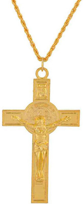 Dzinetrendz Gold plated Vatican Jesus and Cross Pendant with Chain Gold-plated Brass Pendant