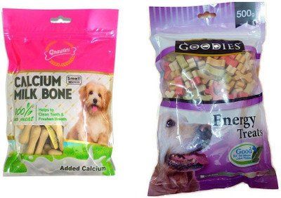 

Pawsitively Pet Care Gnawlers Calcium Milk Bone 25 Pcs With Goodies cut bone 500 Gm Chicken Dog Treat(0.8 kg, Pack of 2)