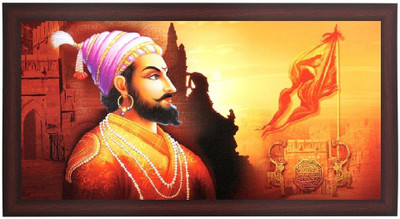 

Sparkle Print Photo Of Shivaji In Brown Wooden Frame Big Fine Art Print(12 inch X 22 inch, Framed)