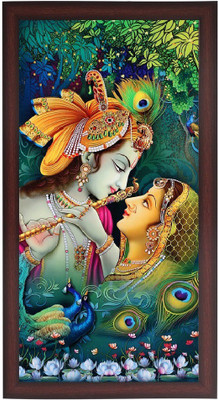 

Sparkle Photo Print Of Radha-Krishna In Brown Wooden Frame Big Fine Art Print(22 inch X 12 inch, Framed)