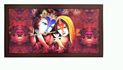 

Sparkle Print Photo Of Modern Art Radha-Krishna In Brown Wooden Frame Big Fine Art Print(12 inch X 22 inch, Framed)