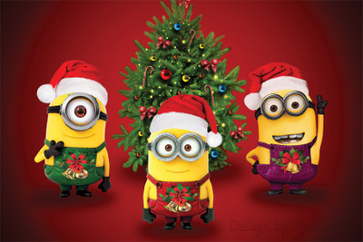 santa_minions-wide Poster Paper Print(18 inch X 12 inch, Rolled)