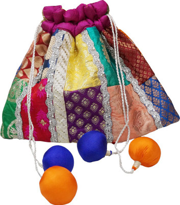 

Muren Brocade Handmade Silk Embroiderd Multicolour Potli cum Pouch with Balls Drawstrings Potli(Multicolor)