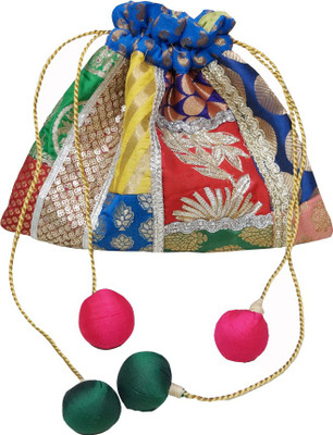 

Muren Brocade Handmade Silk Embroiderd Multicolour Potli cum Pouch with Balls Drawstrings Potli(Multicolor)