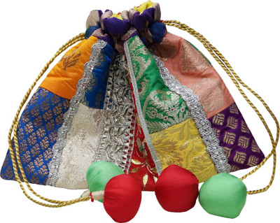 

Muren Brocade Handmade Silk Embroiderd Multicolour Potli cum Pouch with Balls Drawstrings Potli(Multicolor)