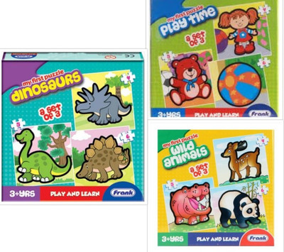 

Frank First Mini Puzzle Combo Of 3 ( Wild Animals + Dinosaurs + Play Tiime )(12 Pieces)