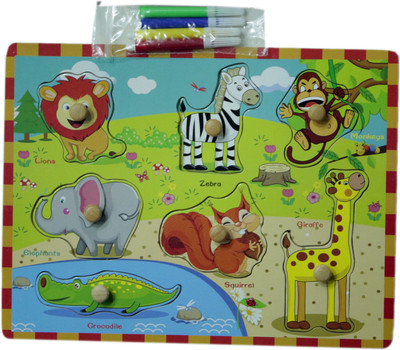 

Hnt Kids Animal Themed Pegged Puzzle with Colouring Board and Sketch Pens(11 Pieces)