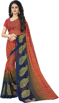 Vardan PRINTS Geometric Print Bollywood Georgette Saree(Orange)