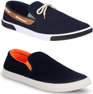 

Chevit Men's Combo Pack of 2 Running Shoes With Canvas Shoes For Men(Blue, Blue & orange