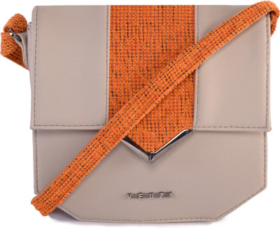 

Veuza Women Casual Grey, Orange Leatherette Sling Bag