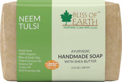 

Bliss of Earth Neem Tulsi Ayurvedic Handmade Soap With Organic Shea Butter | 100GM | Made of Bliss of Earth™ Organic Oils | Extra Virgin Coconut Oil, Castor Oil, Sesame Oil and Basil Essential Oil| Best Cleansing Experience Ever |(100 g)