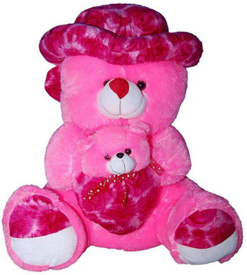 

ATTRACTIVE 3.5 Feet Pink Mother Baby Teddy Bear with Cap & Heart - 105 cm(Pink)